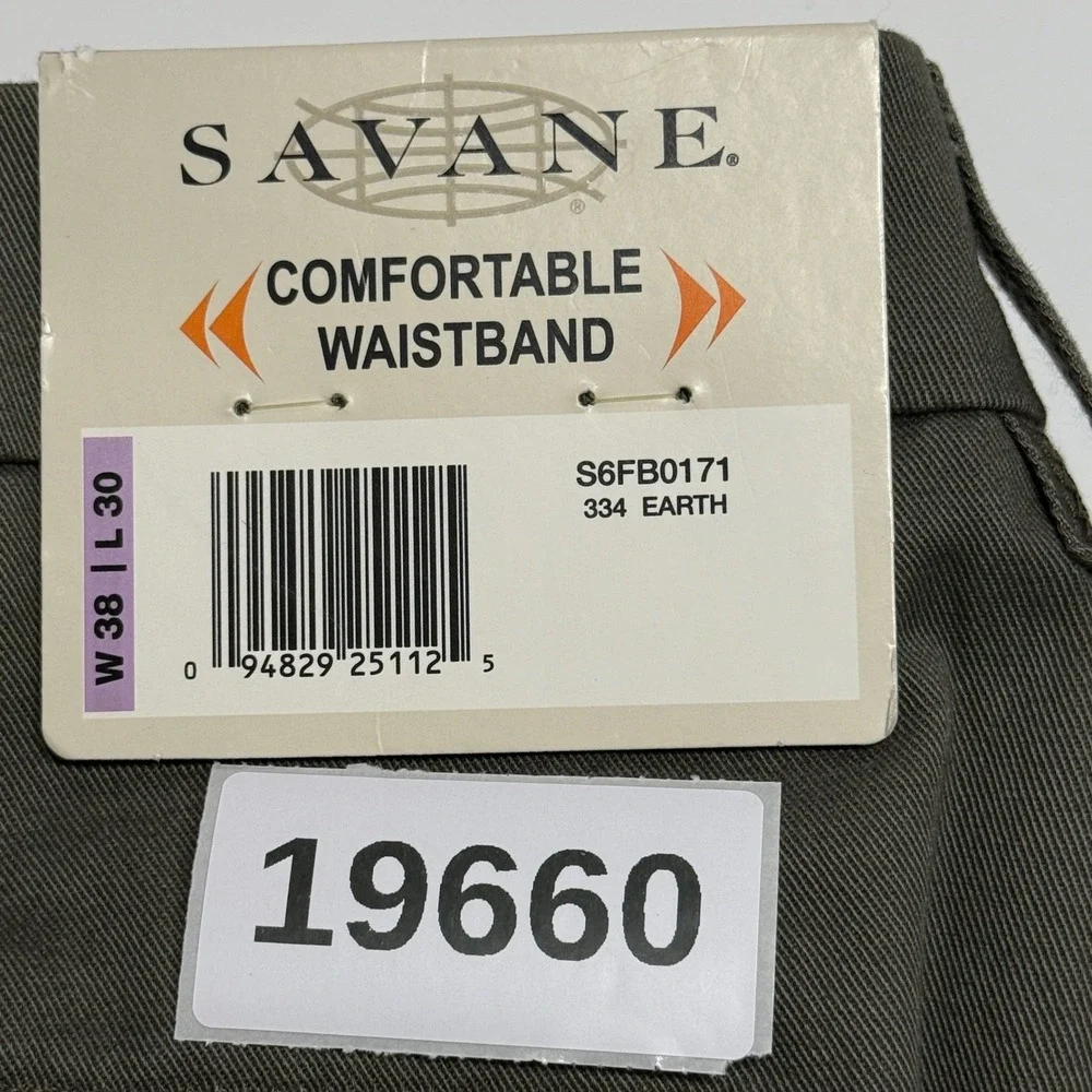 Savane Pants Mens 38x30 Earth‎ Green Chino Flat Front Motion Premium Cotton New